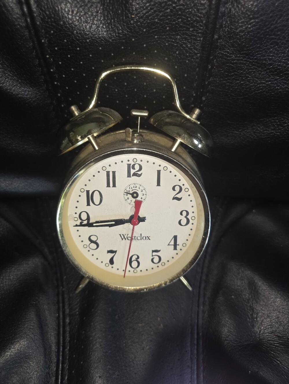Vintage Westclox Double Bell Alarm Clock Gold Tone Glow Dial Working Retro